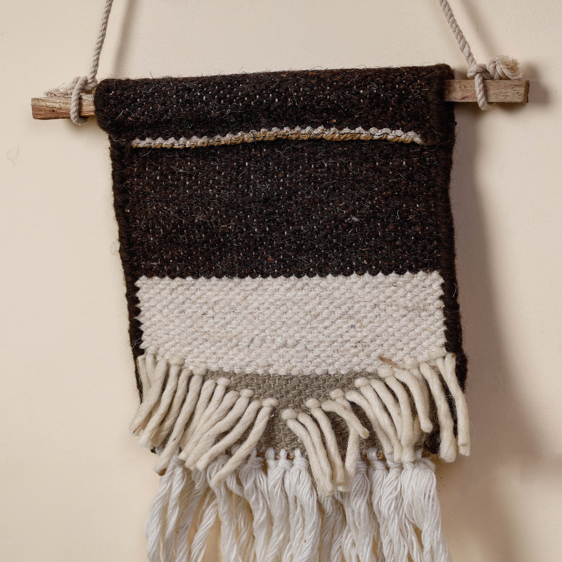 Bhadohi Handwoven Wool Geometric Fringed Wall Hanging