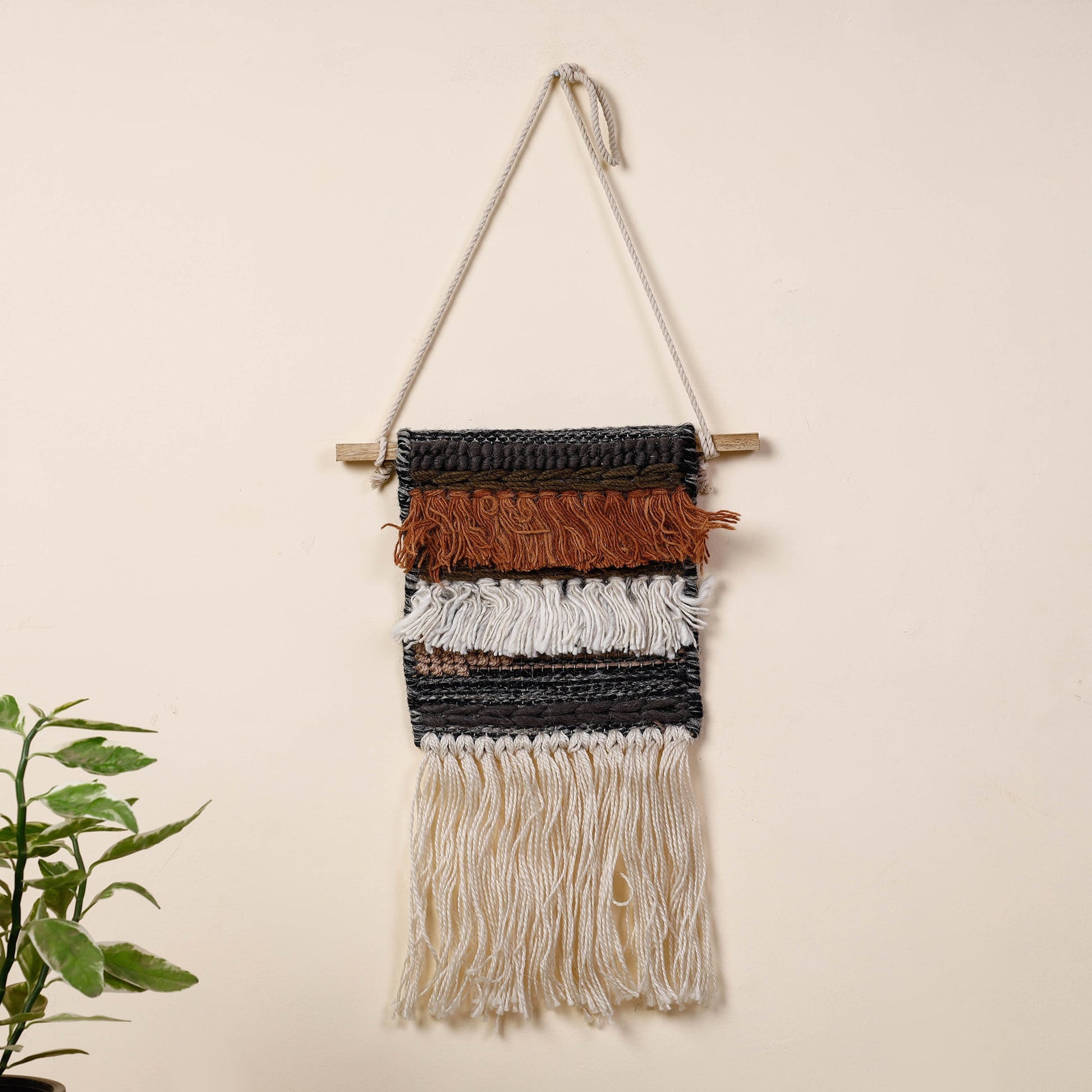 Bhadohi Handwoven Wool Geometric Fringed Wall Hanging