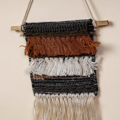 Bhadohi Handwoven Wool Geometric Fringed Wall Hanging