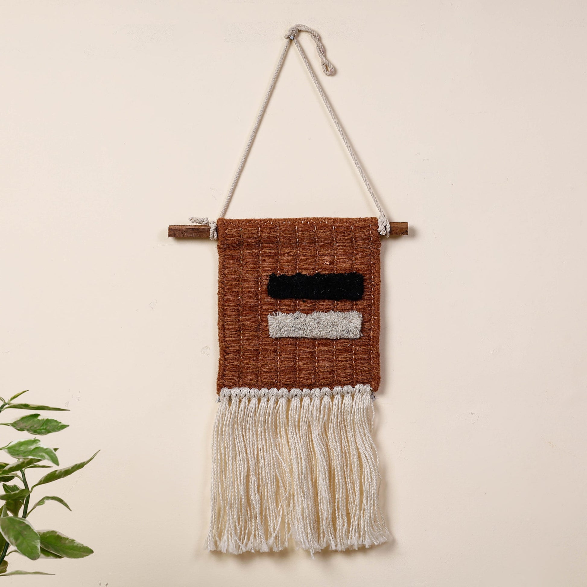 Bhadohi Handwoven Wool Geometric Fringed Wall Hanging