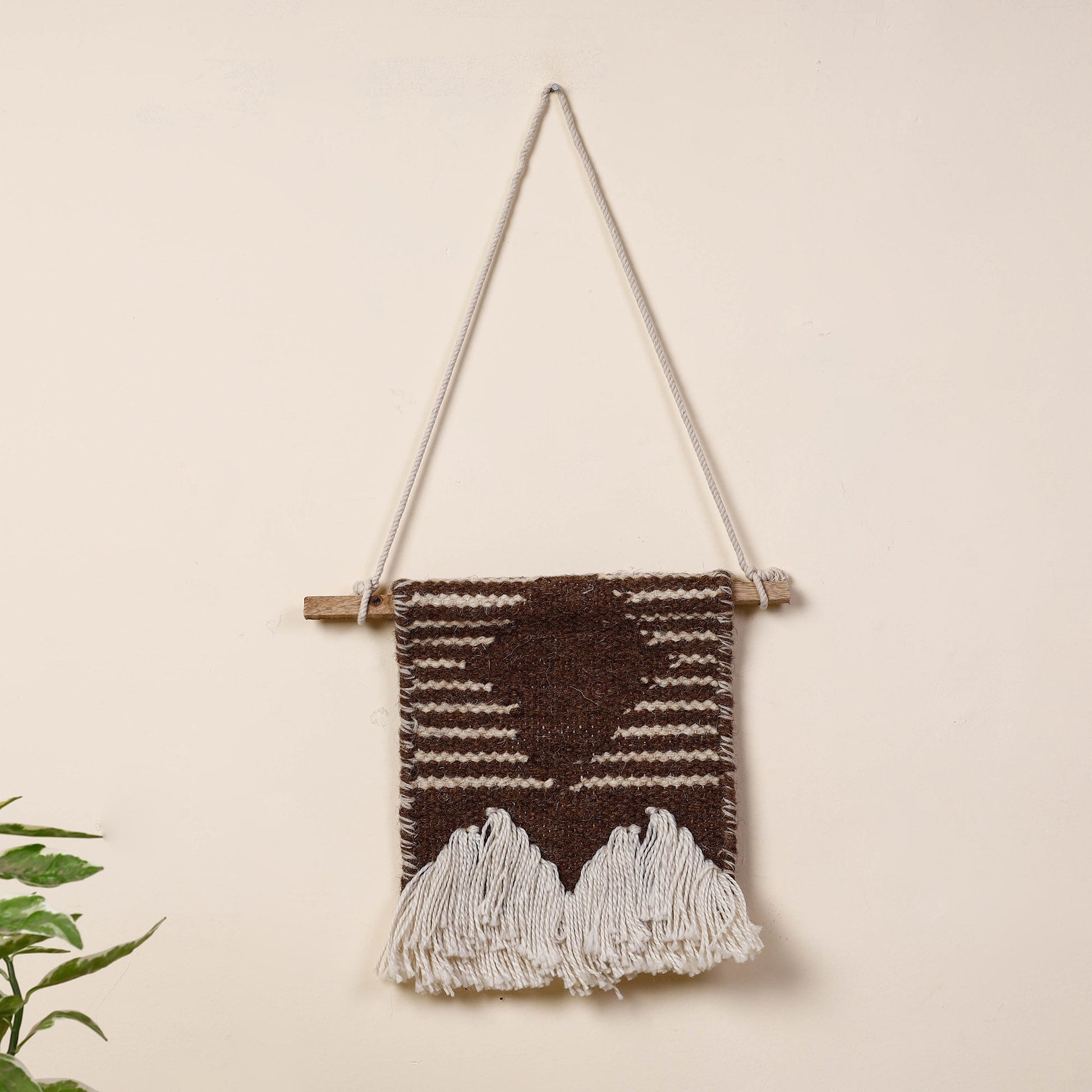 Bhadohi Handwoven Wool Geometric Fringed Wall Hanging