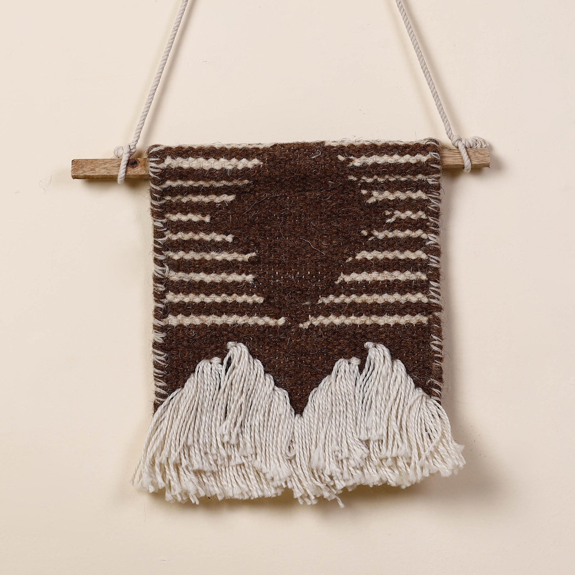Bhadohi Handwoven Wool Geometric Fringed Wall Hanging