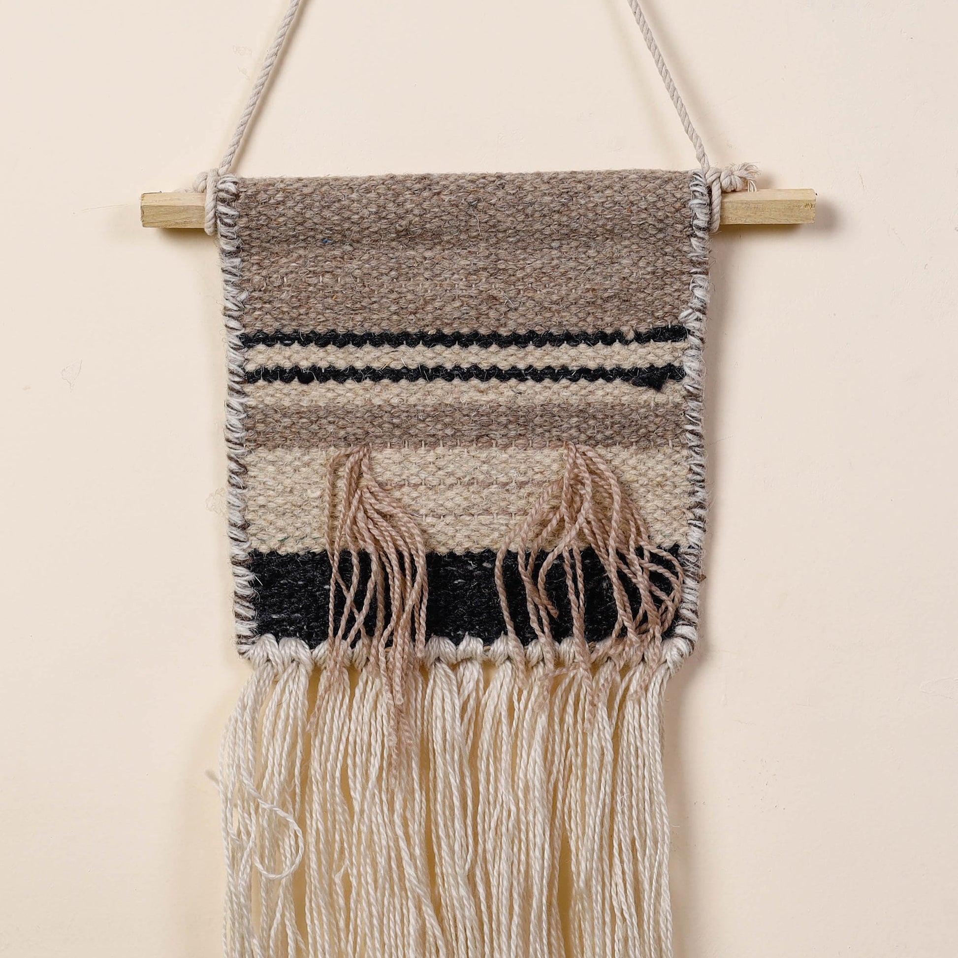 Bhadohi Handwoven Wool Geometric Fringed Wall Hanging