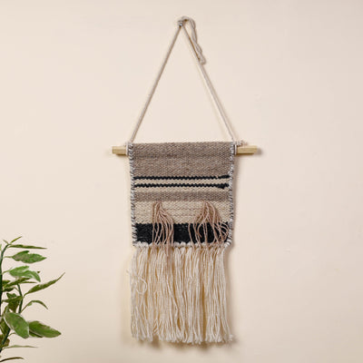 Bhadohi Handwoven Wool Geometric Fringed Wall Hanging