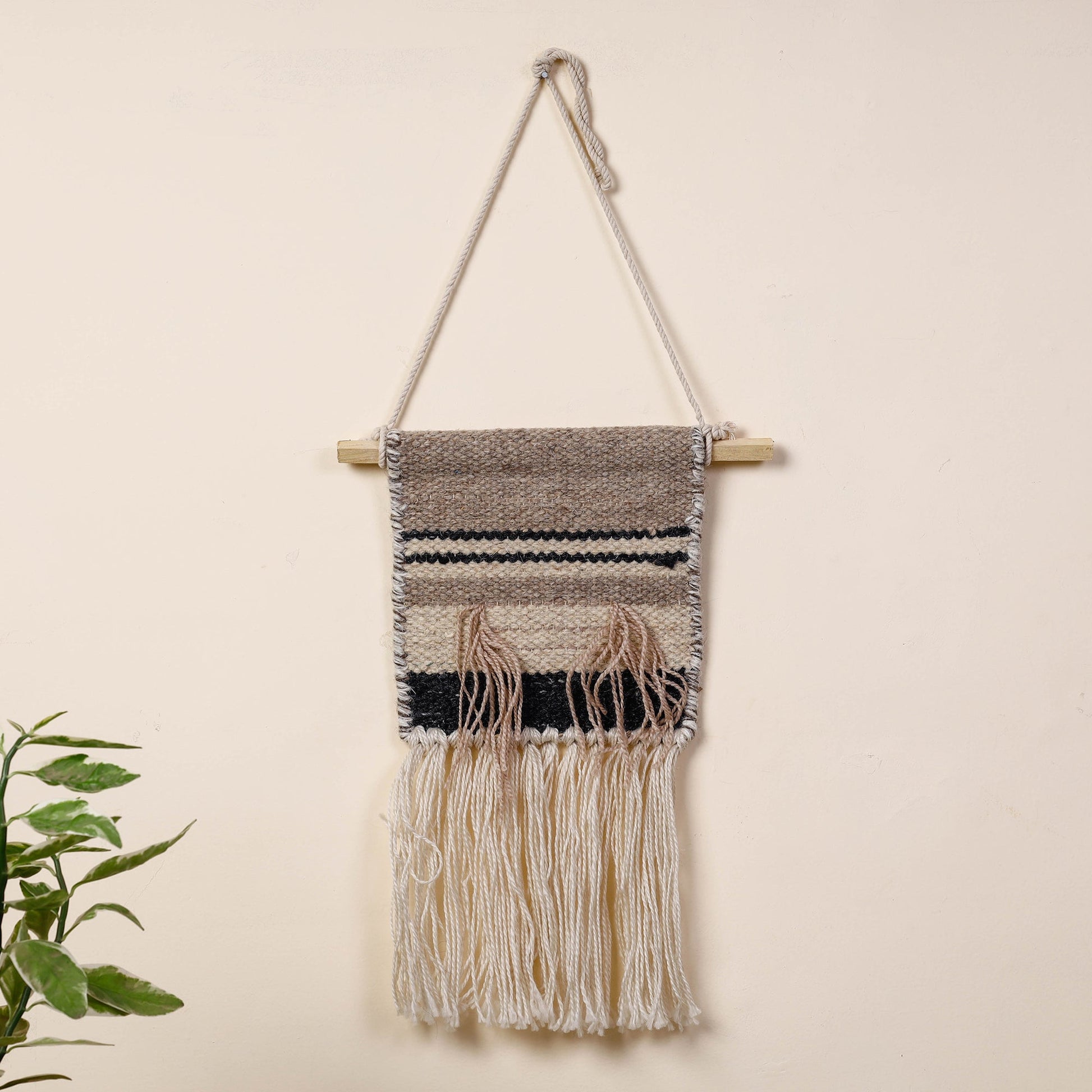 Bhadohi Handwoven Wool Geometric Fringed Wall Hanging