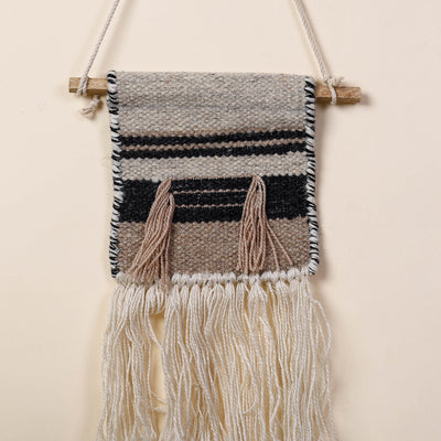 Bhadohi Handwoven Wool Geometric Fringed Wall Hanging