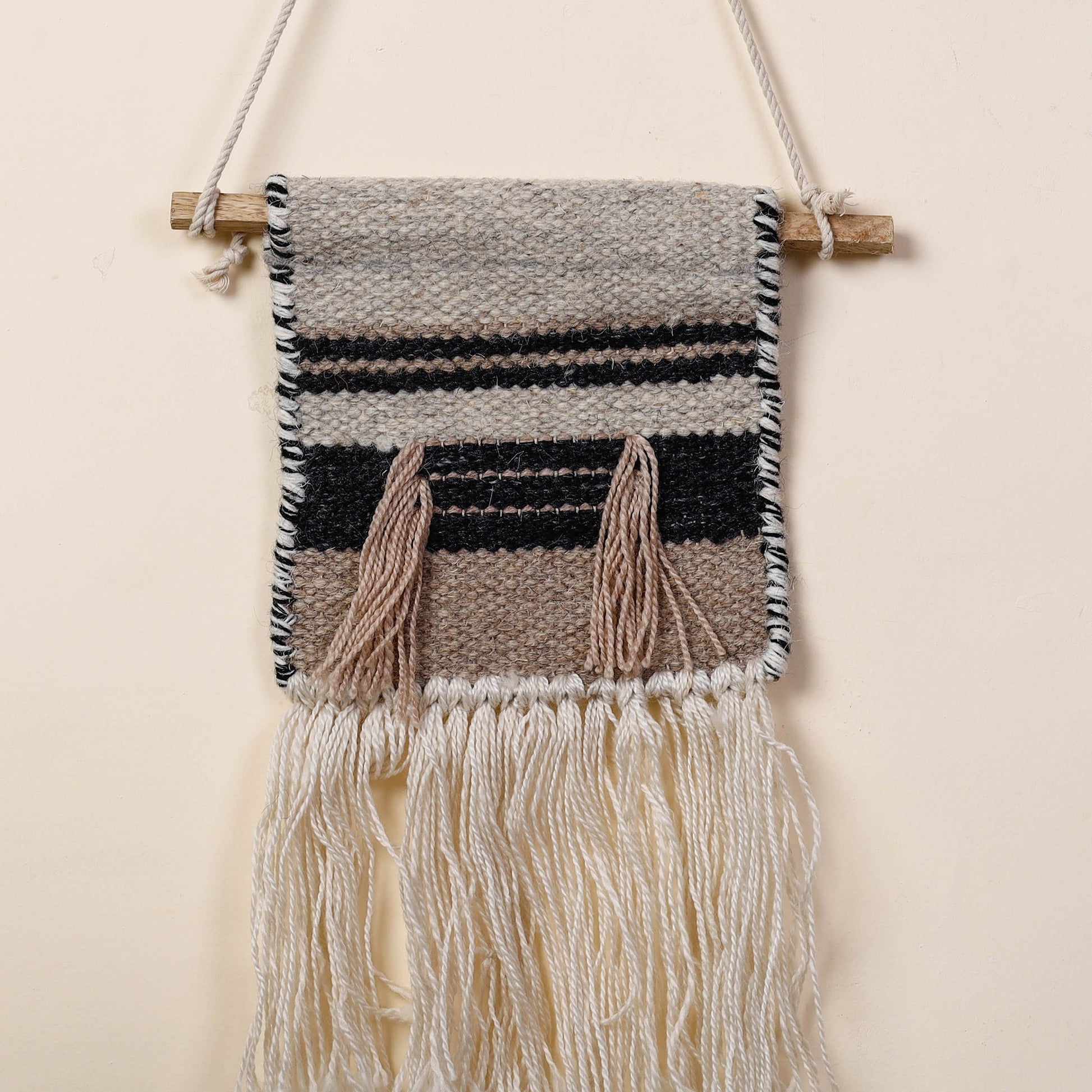 Bhadohi Handwoven Wool Geometric Fringed Wall Hanging
