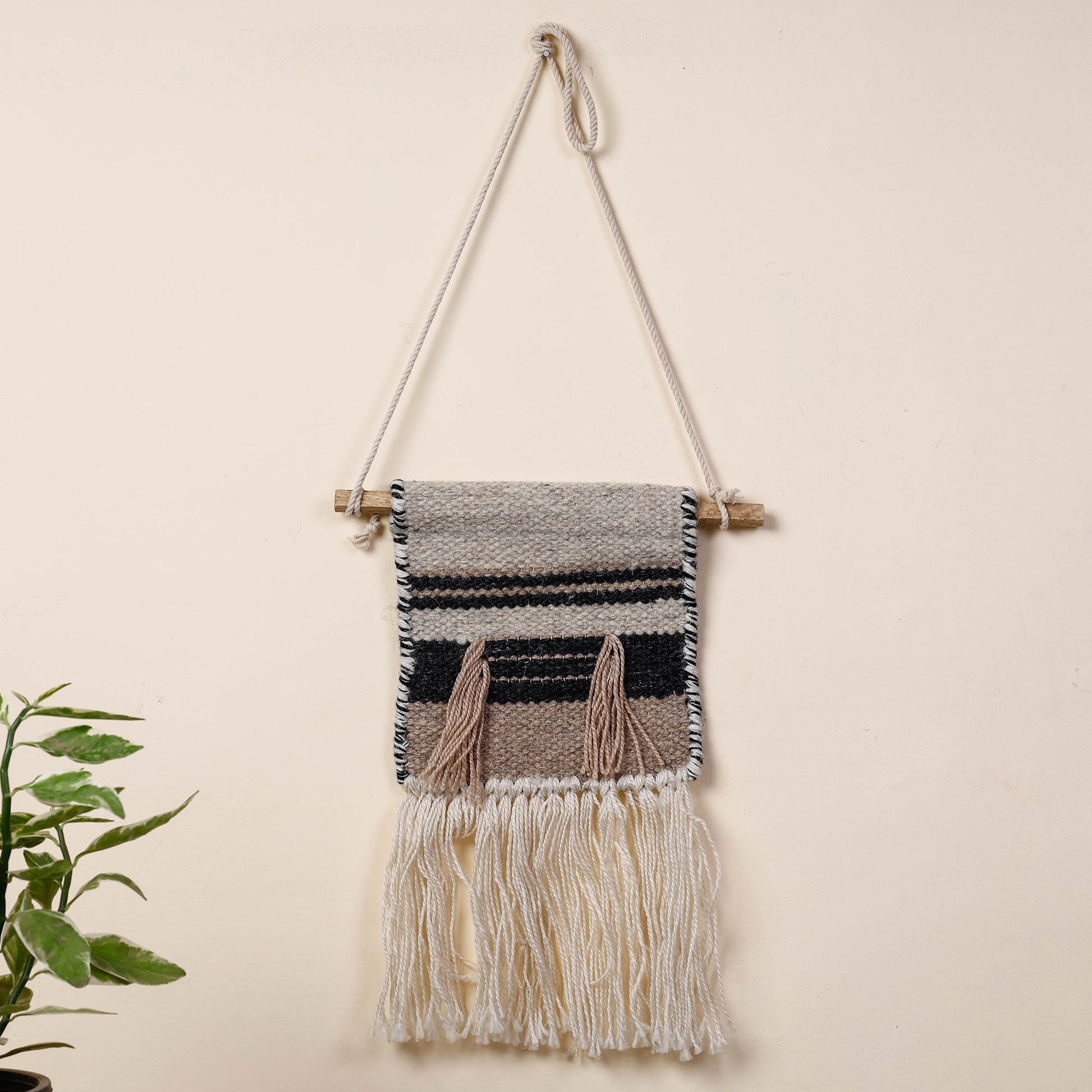Bhadohi Handwoven Wool Geometric Fringed Wall Hanging