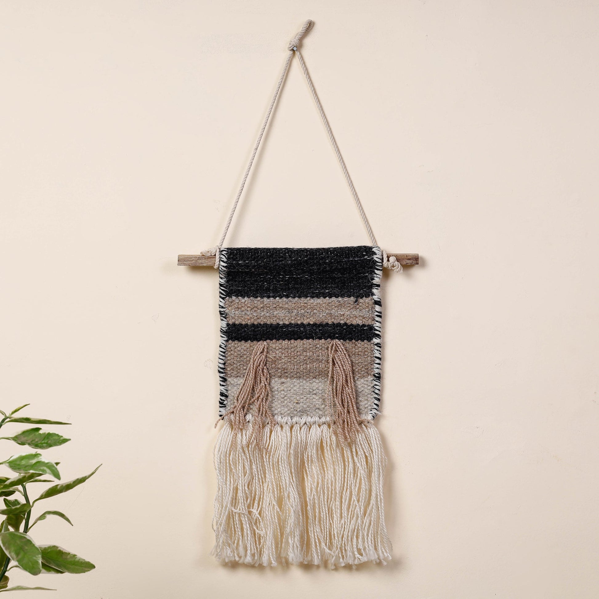 Bhadohi Handwoven Wool Geometric Fringed Wall Hanging