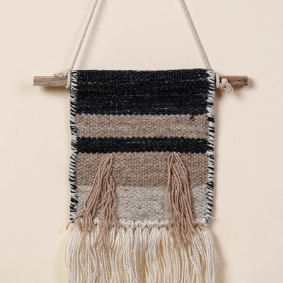 Bhadohi Handwoven Wool Geometric Fringed Wall Hanging