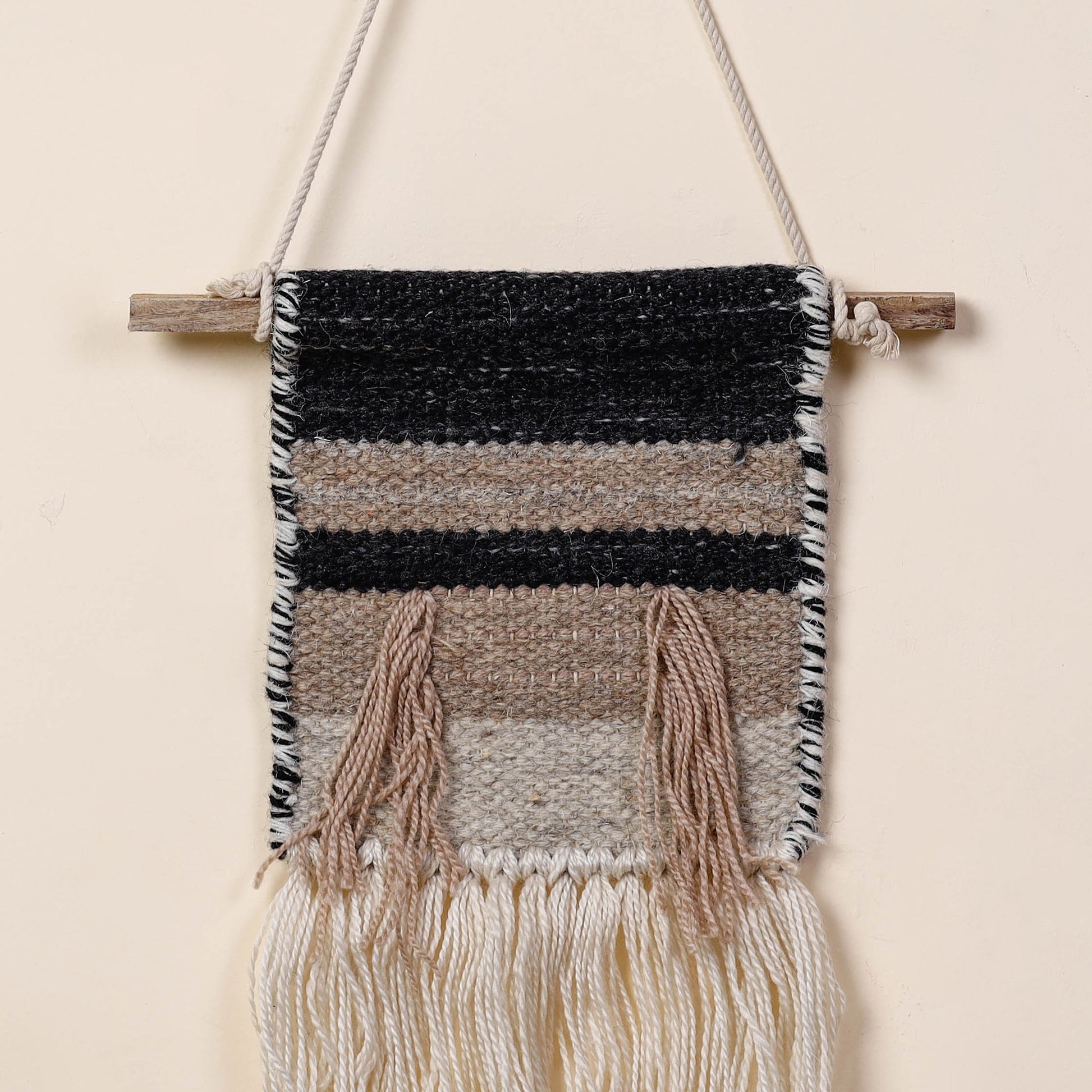Bhadohi Handwoven Wool Geometric Fringed Wall Hanging
