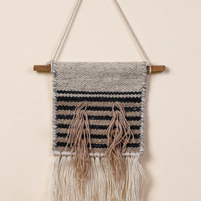 Bhadohi Handwoven Wool Geometric Fringed Wall Hanging