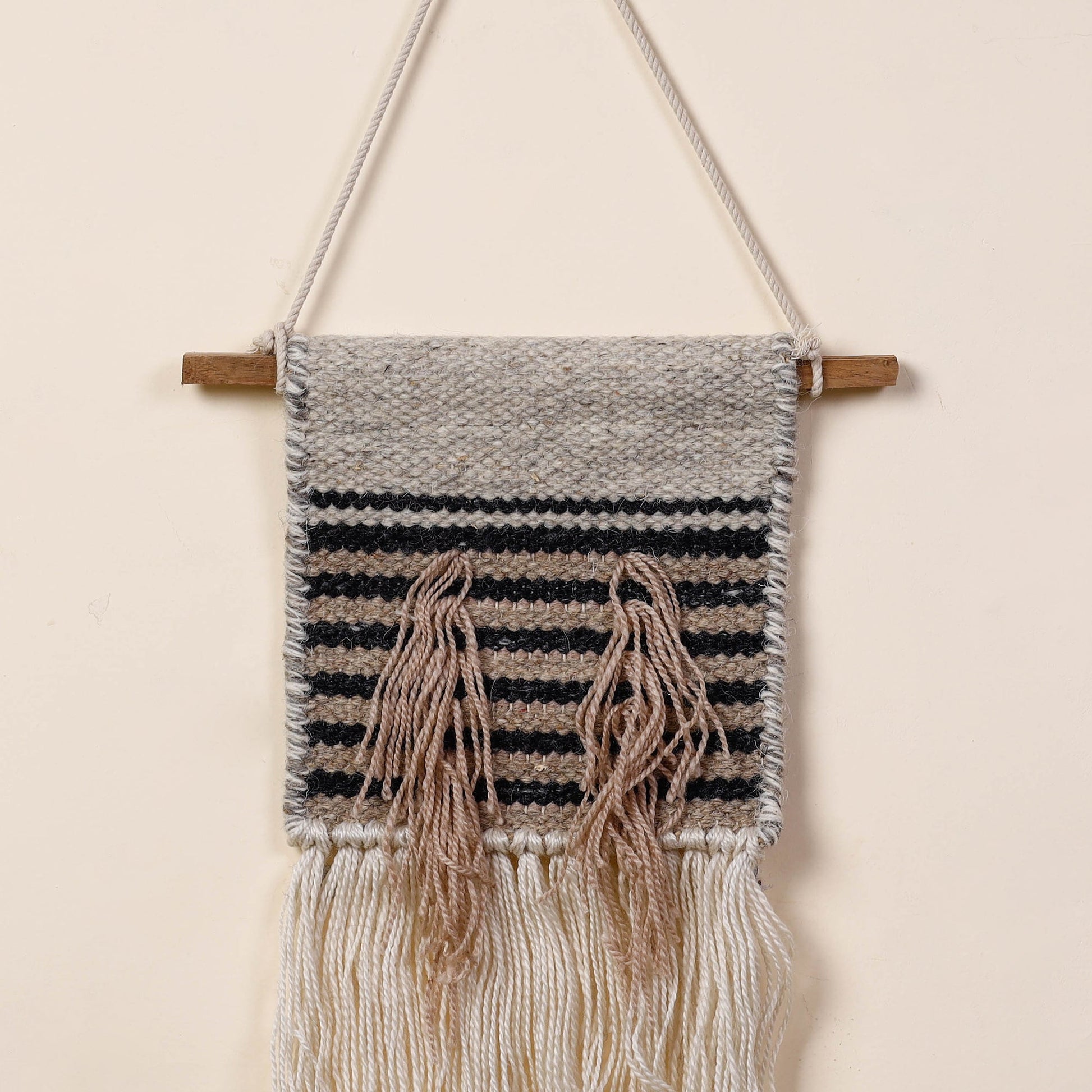 Bhadohi Handwoven Wool Geometric Fringed Wall Hanging