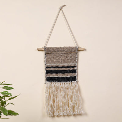 Bhadohi Handwoven Wool Geometric Fringed Wall Hanging