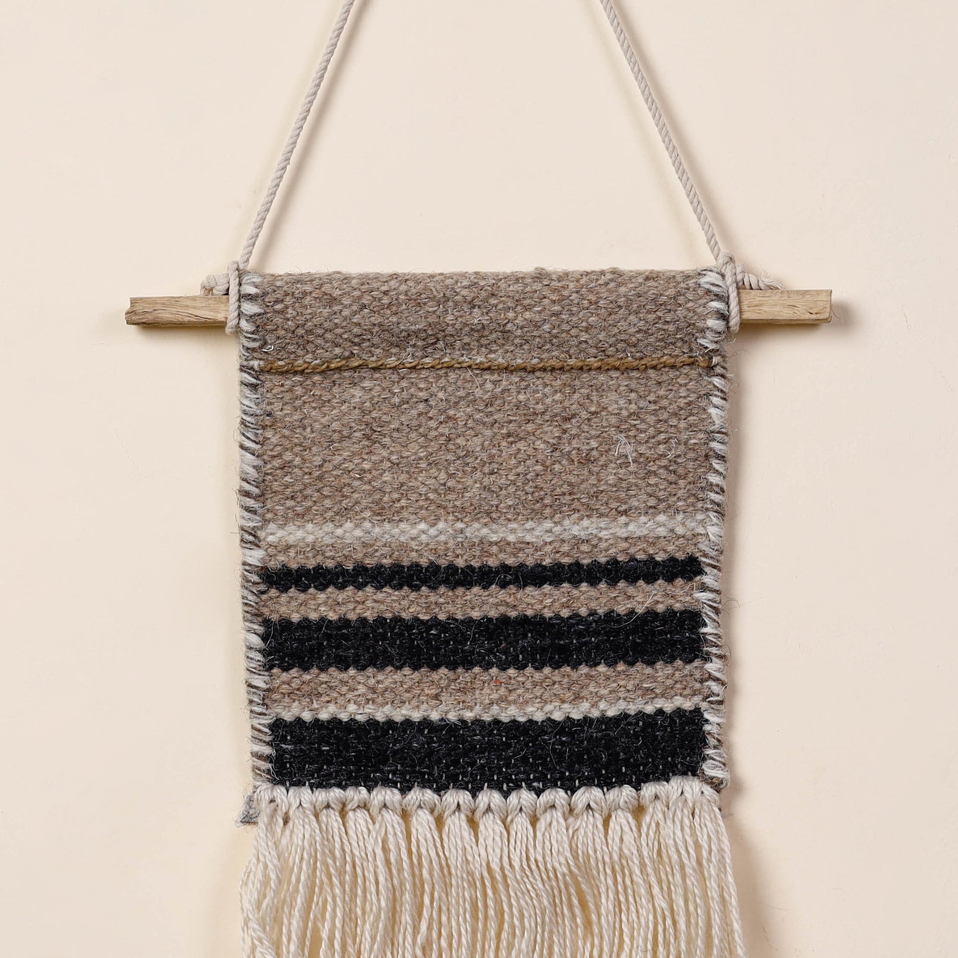 Bhadohi Handwoven Wool Geometric Fringed Wall Hanging