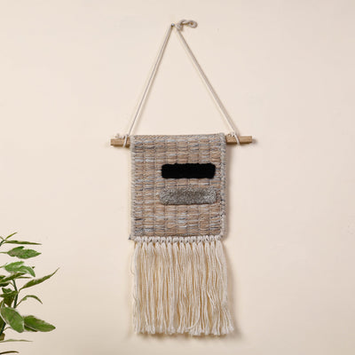 Bhadohi Handwoven Wool Geometric Fringed Wall Hanging