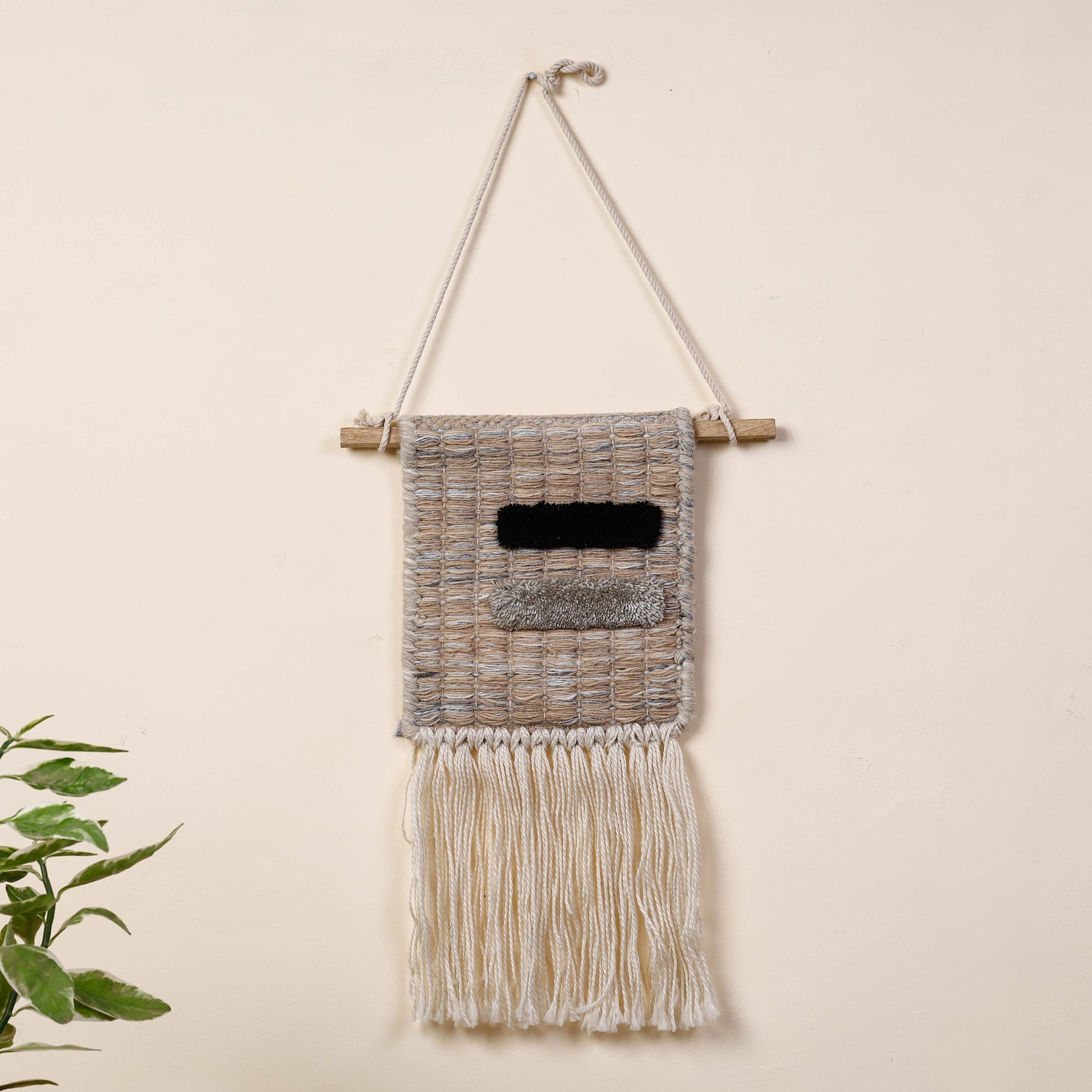 Bhadohi Handwoven Wool Geometric Fringed Wall Hanging