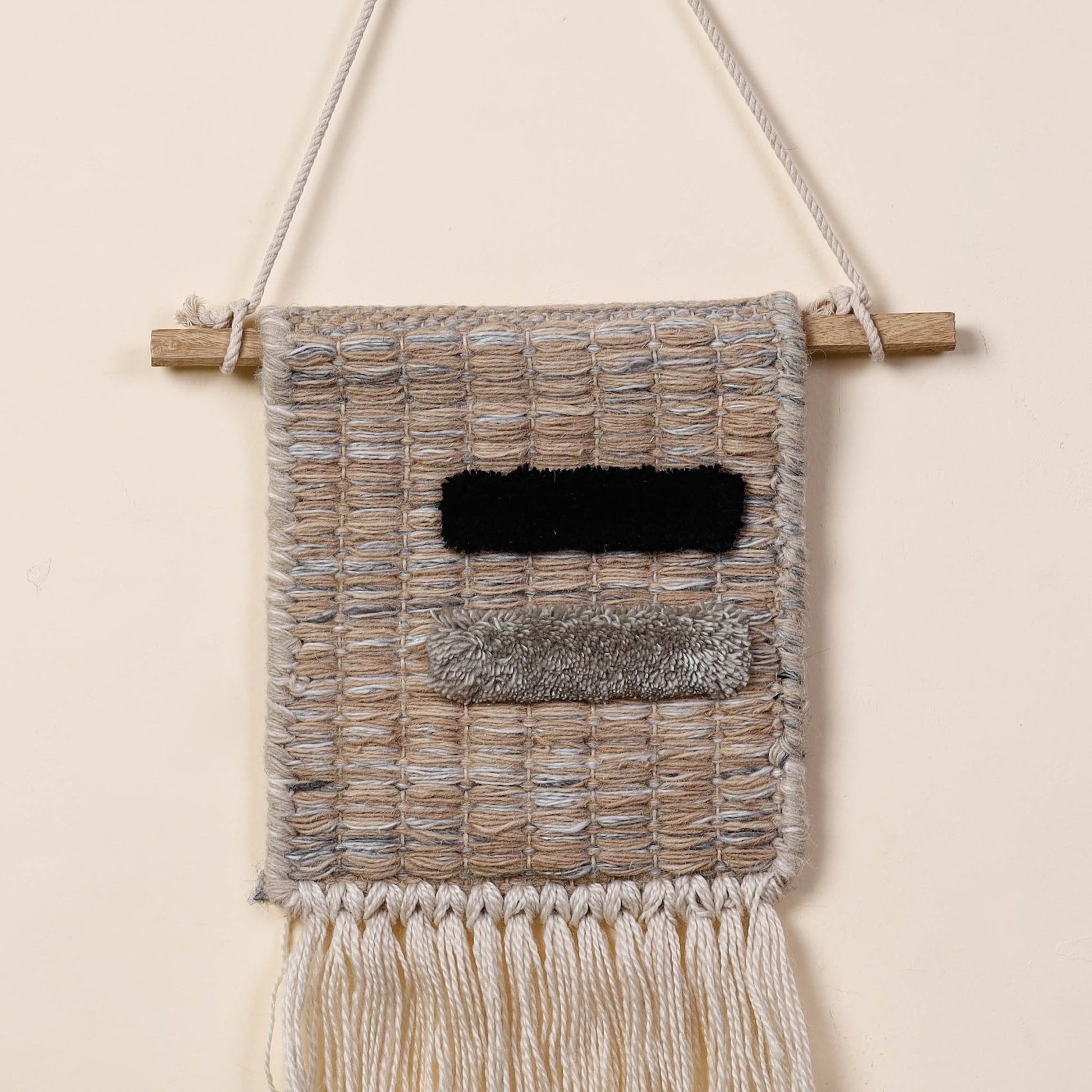 Bhadohi Handwoven Wool Geometric Fringed Wall Hanging