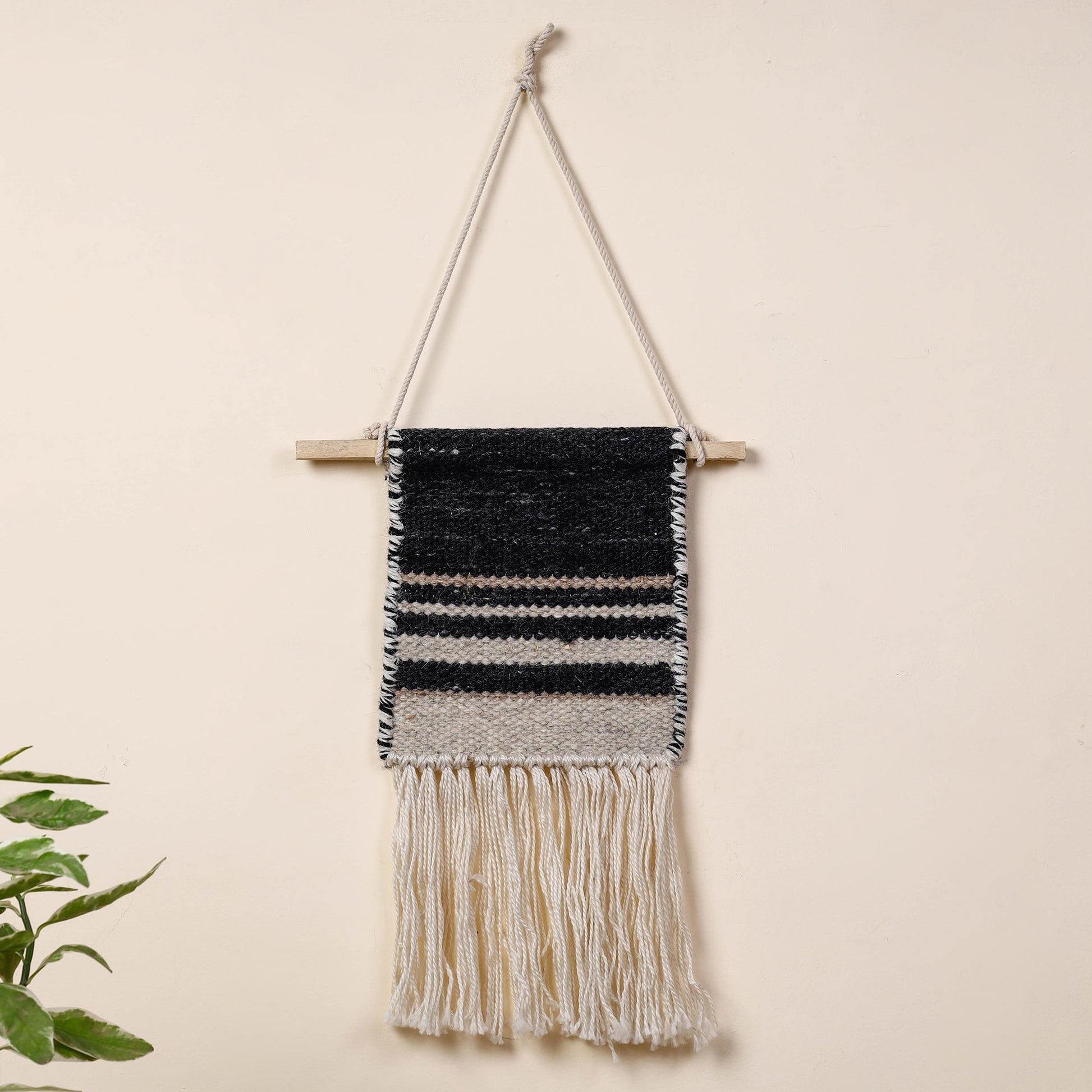 Bhadohi Handwoven Wool Geometric Fringed Wall Hanging