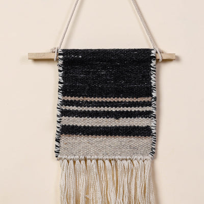Bhadohi Handwoven Wool Geometric Fringed Wall Hanging