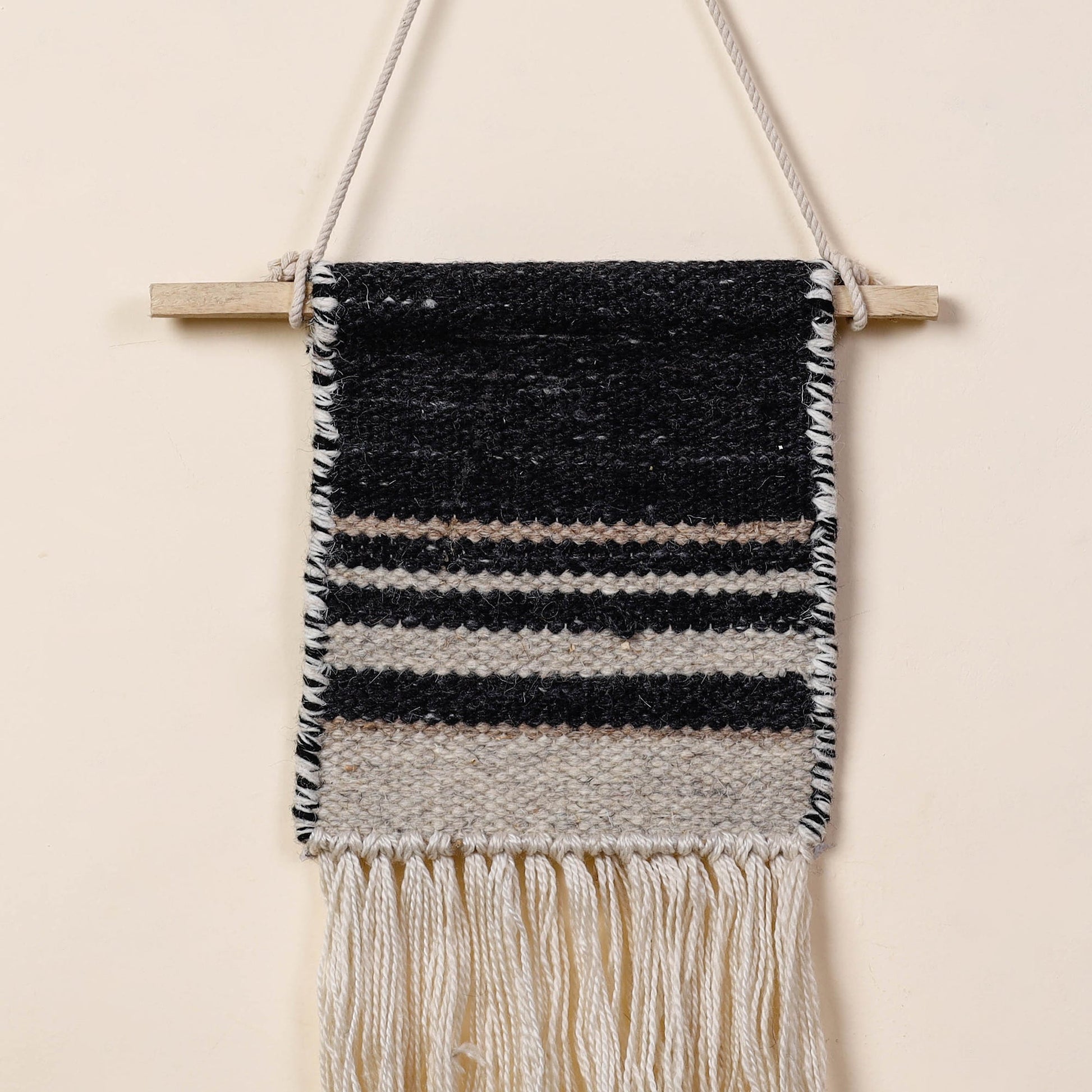 Bhadohi Handwoven Wool Geometric Fringed Wall Hanging