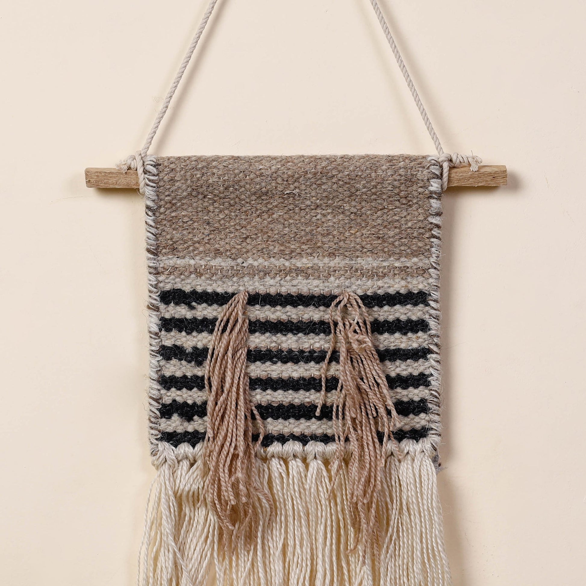Bhadohi Handwoven Wool Geometric Fringed Wall Hanging