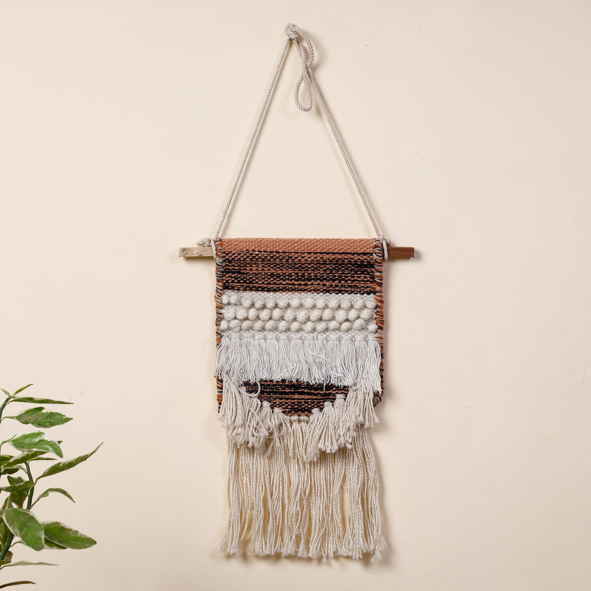 Bhadohi Handwoven Wool Geometric Fringed Wall Hanging