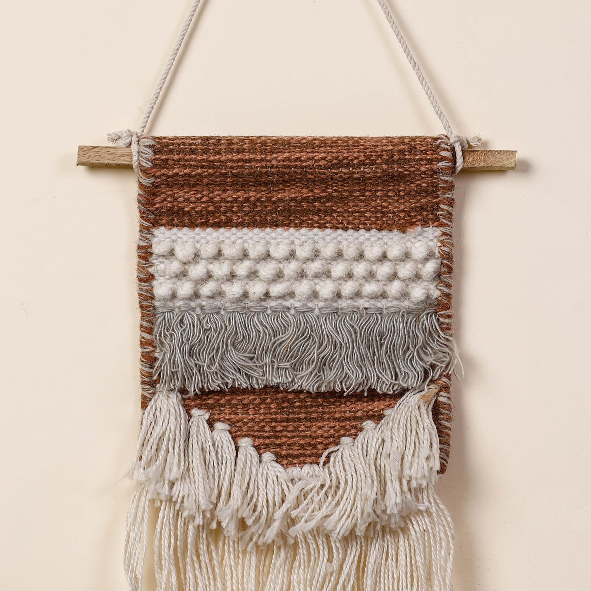 Bhadohi Handwoven Wool Geometric Fringed Wall Hanging