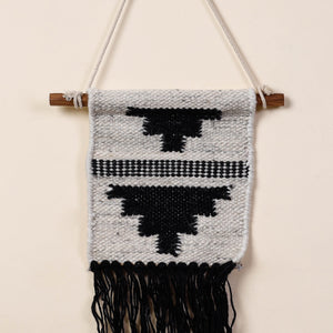 Bhadohi Handwoven Wool Geometric Fringed Wall Hanging