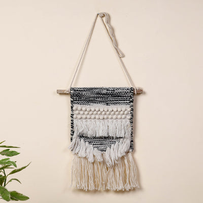 Bhadohi Handwoven Wool Geometric Fringed Wall Hanging