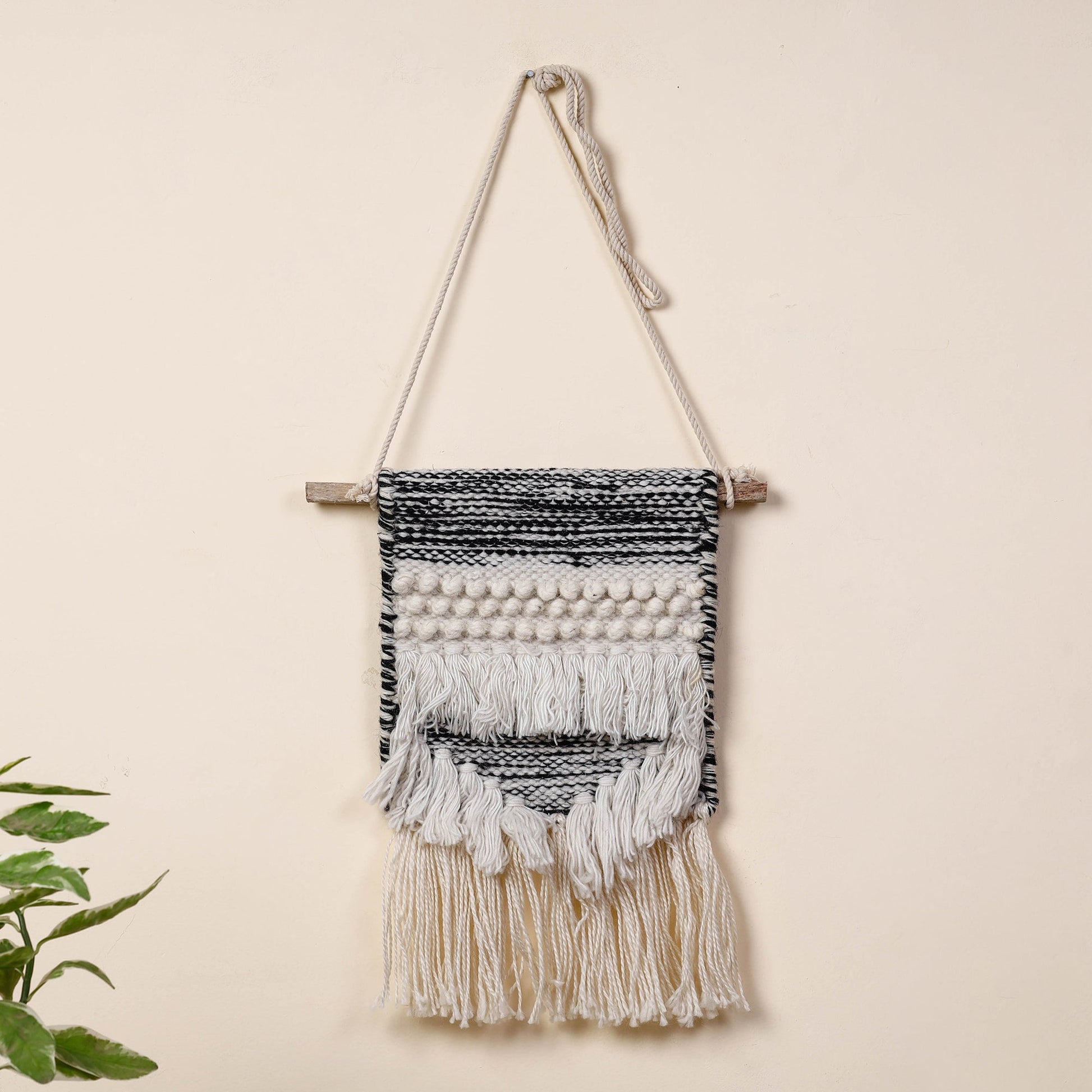 Bhadohi Handwoven Wool Geometric Fringed Wall Hanging