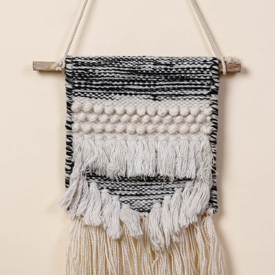 Bhadohi Handwoven Wool Geometric Fringed Wall Hanging