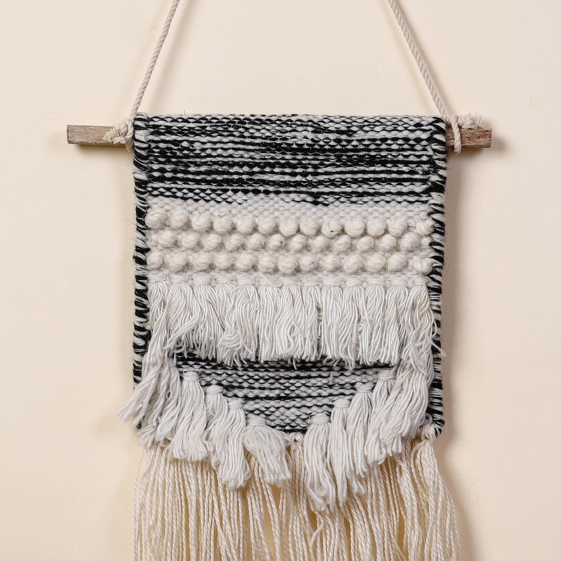 Bhadohi Handwoven Wool Geometric Fringed Wall Hanging