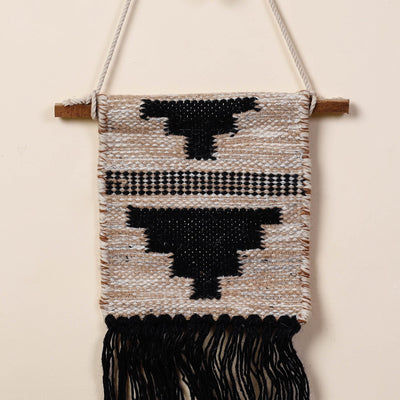 Bhadohi Handwoven Wool Geometric Fringed Wall Hanging