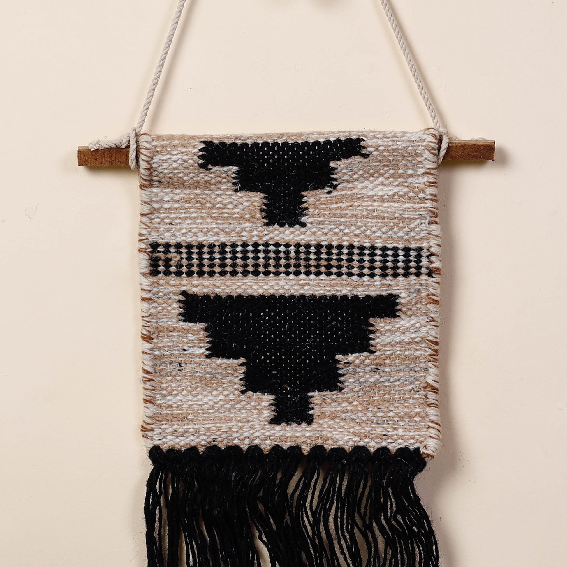 Bhadohi Handwoven Wool Geometric Fringed Wall Hanging