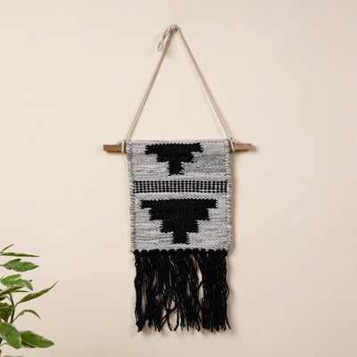 Bhadohi Handwoven Wool Geometric Fringed Wall Hanging