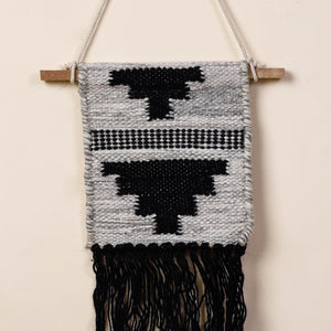 Bhadohi Handwoven Wool Geometric Fringed Wall Hanging