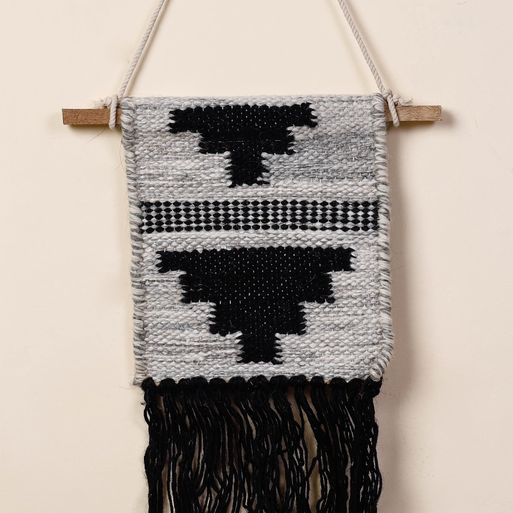 Bhadohi Handwoven Wool Geometric Fringed Wall Hanging