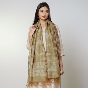 Brown - Handloom Block Art Print Tussar Silk Bindaas Stole