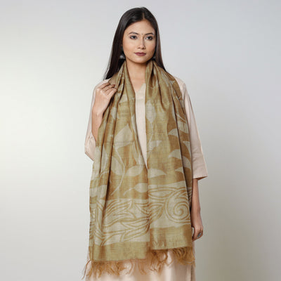 Brown - Handloom Block Art Print Tussar Silk Bindaas Stole