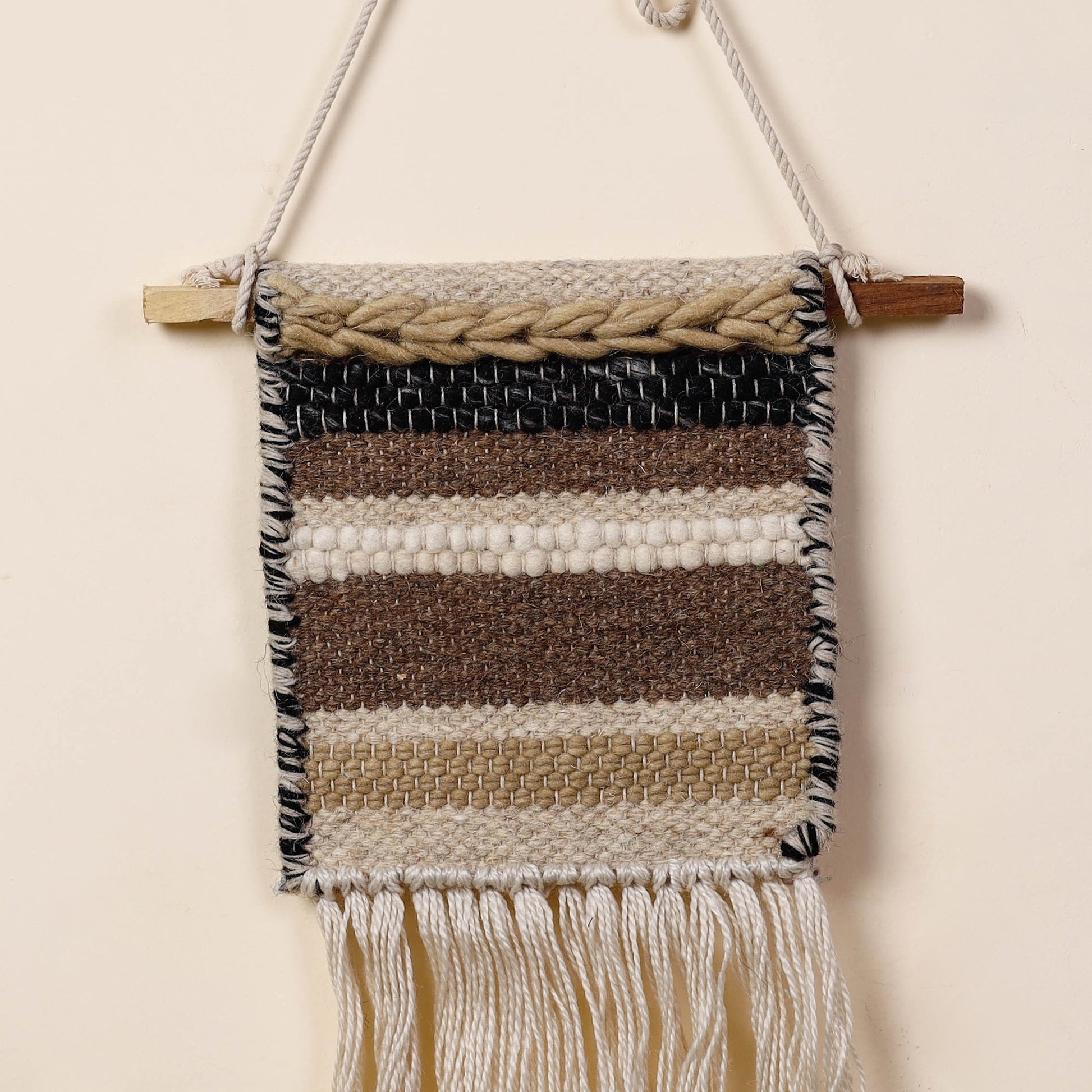 Bhadohi Handwoven Wool Geometric Fringed Wall Hanging