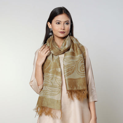 Brown - Handloom Block Art Print Tussar Silk Bindaas Stole