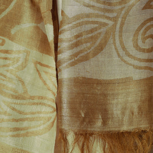 Brown - Handloom Block Art Print Tussar Silk Bindaas Stole