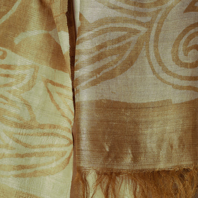 Brown - Handloom Block Art Print Tussar Silk Bindaas Stole