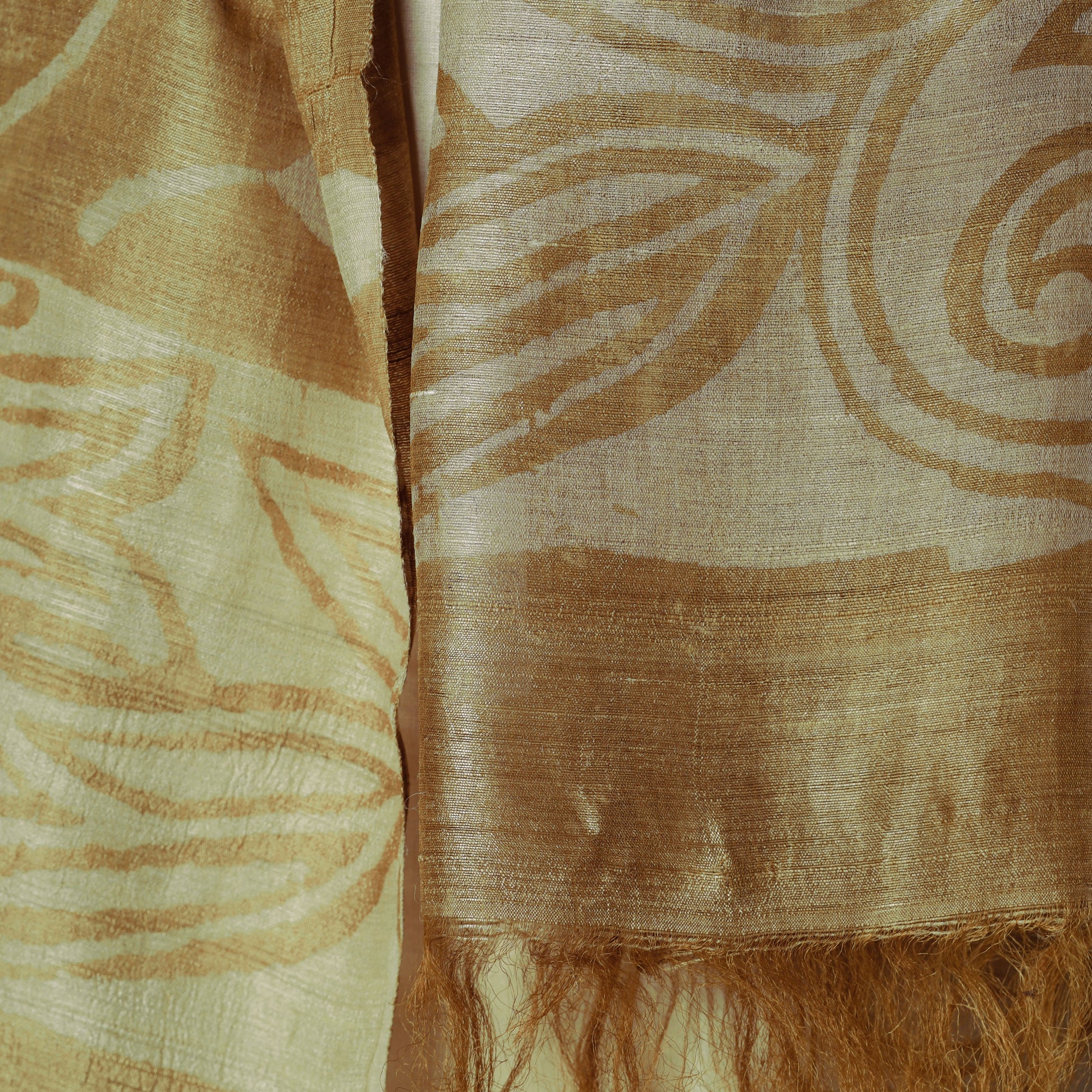 Brown - Handloom Block Art Print Tussar Silk Bindaas Stole