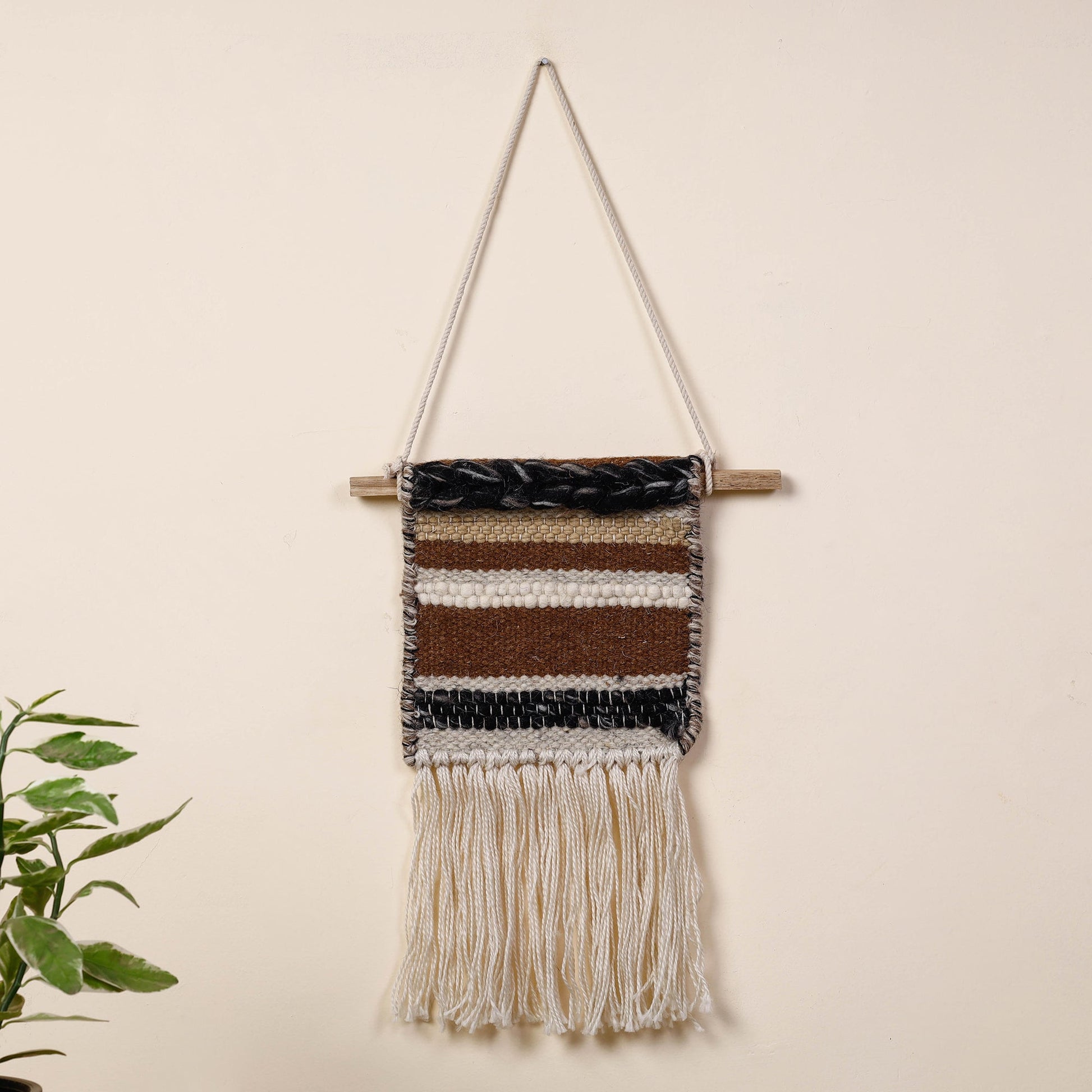 Bhadohi Handwoven Wool Geometric Fringed Wall Hanging
