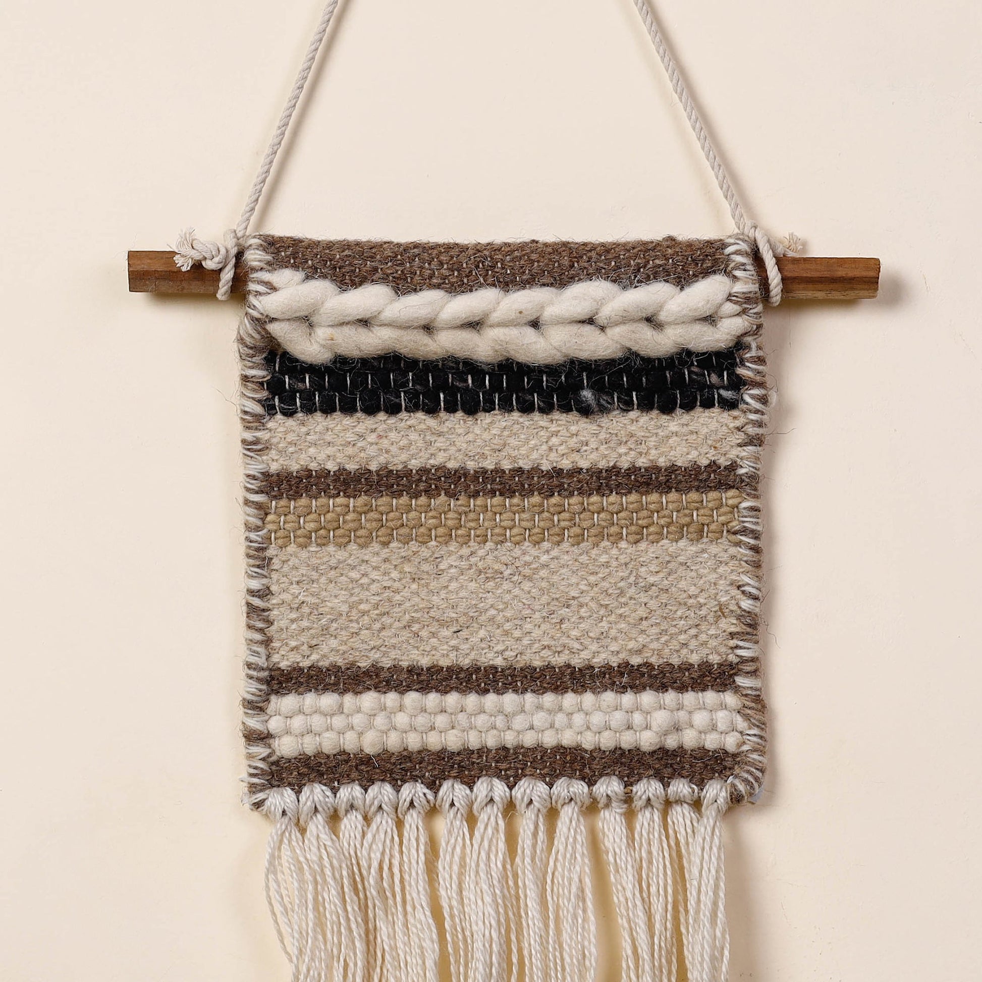 Bhadohi Handwoven Wool Geometric Fringed Wall Hanging