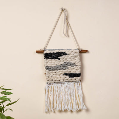 Bhadohi Handwoven Wool Geometric Fringed Wall Hanging