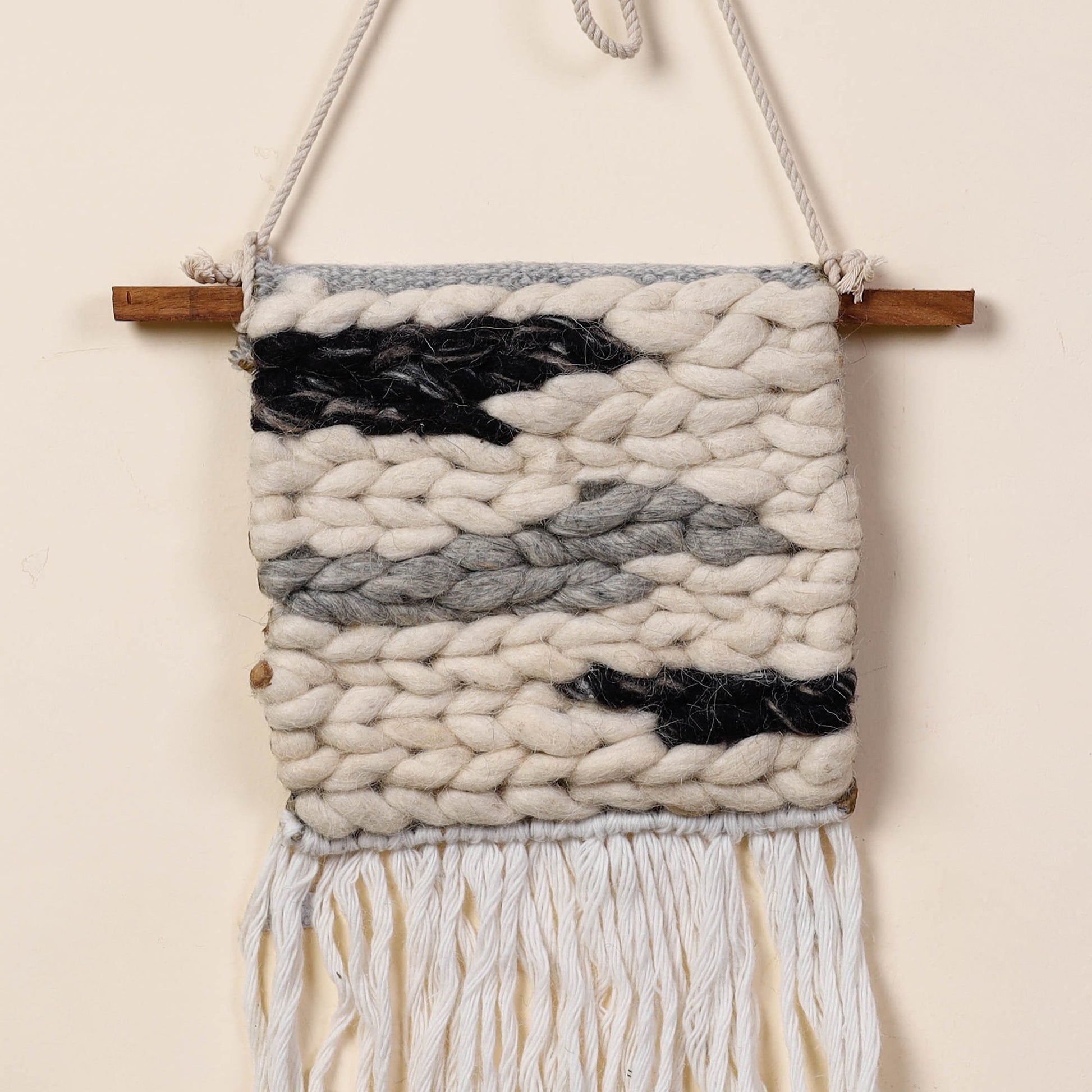 Bhadohi Handwoven Wool Geometric Fringed Wall Hanging