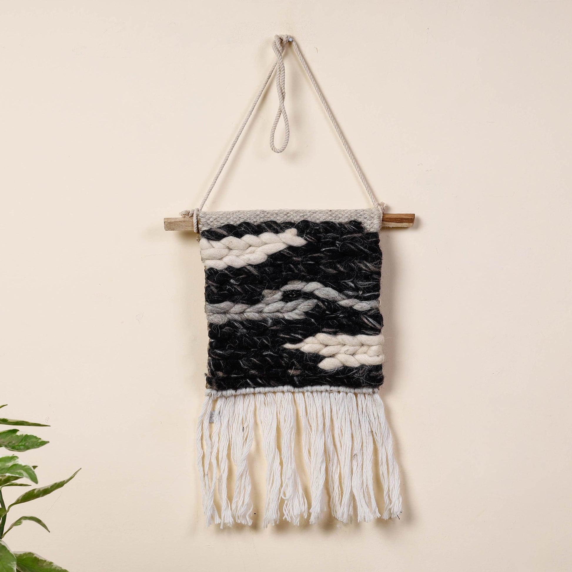 Bhadohi Handwoven Wool Geometric Fringed Wall Hanging